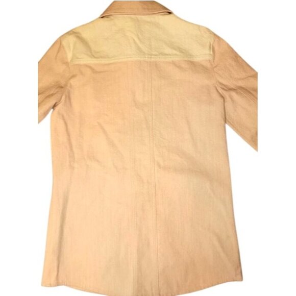 Sezane Jacket Womens XXS Will Denim Chore Coat Patchwork Ecru Pink Beige BUST34 - Picture 3 of 5
